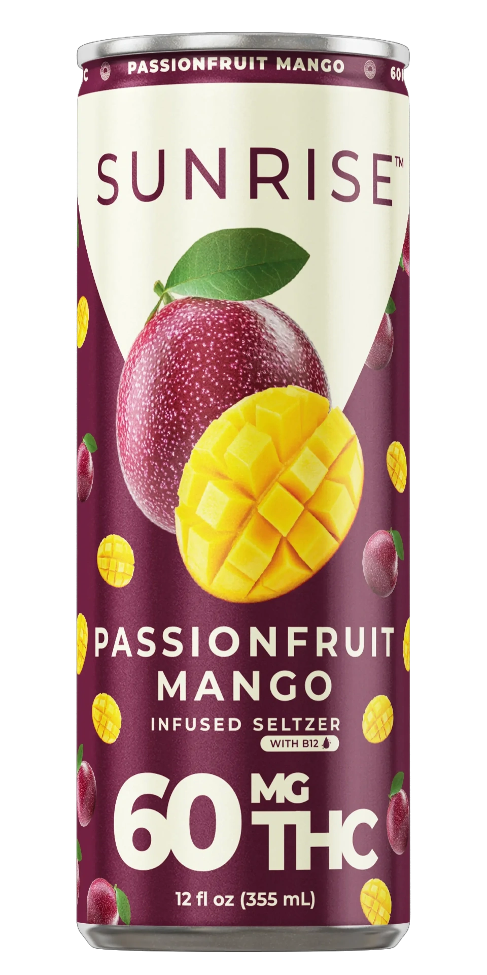 SUNRISE Passionfruit Mango 60mg THC hemp-infused seltzer can