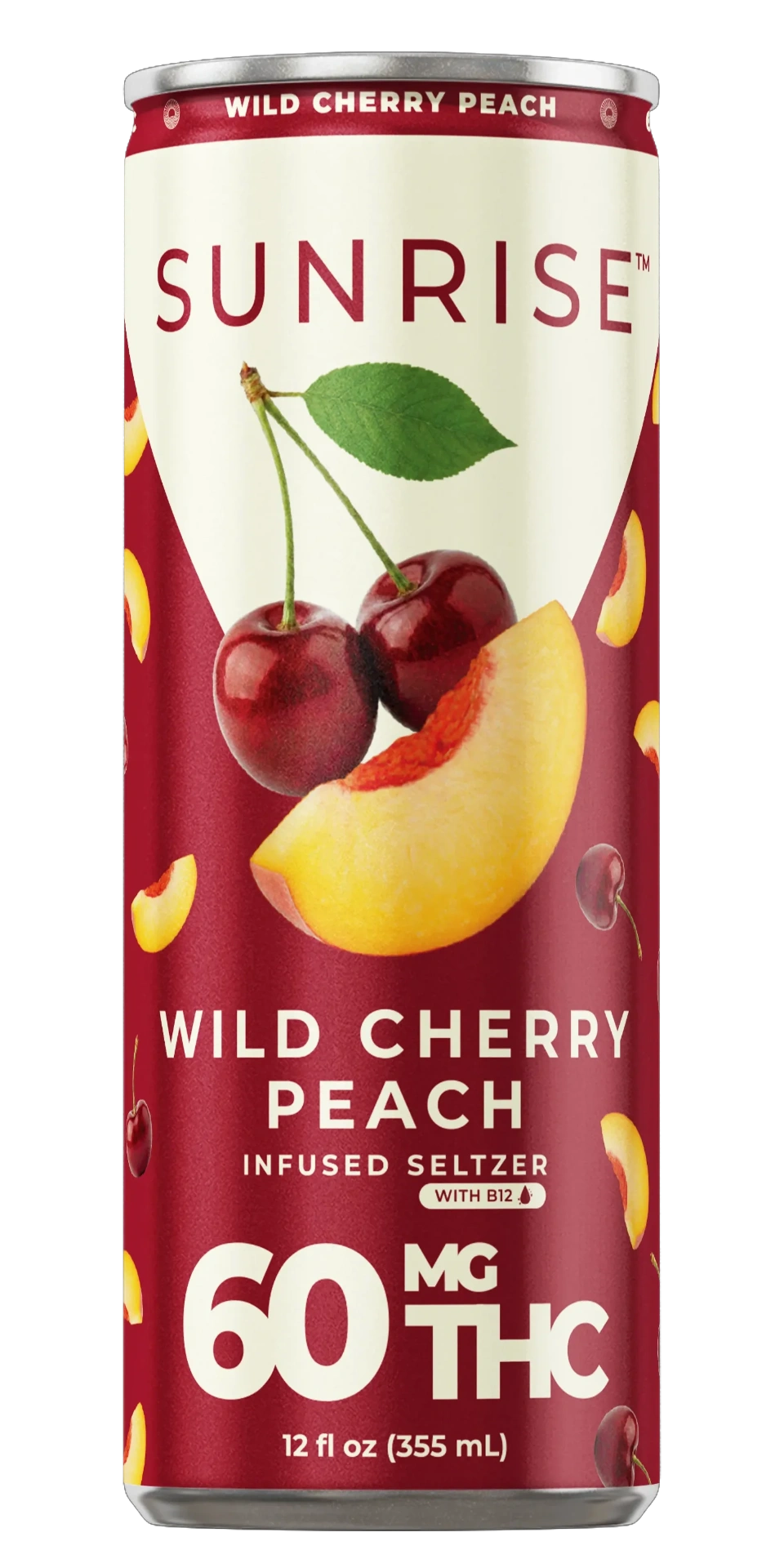SUNRISE Wild Cherry Peach hemp-infused THC seltzer can